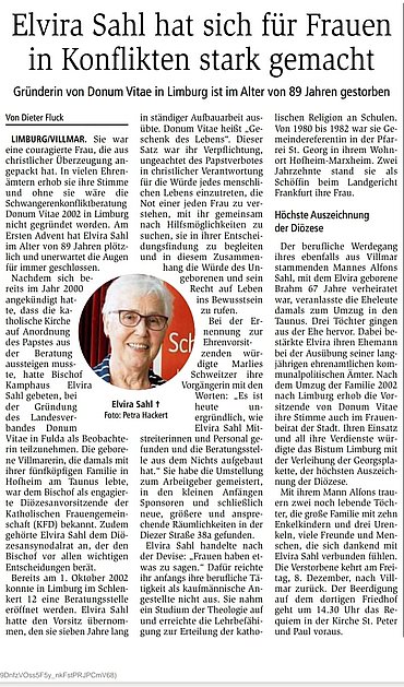 Nachruf von Elvira Sahl